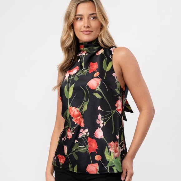 Ted Baker Tops - NWT Ted Baker London raeven cowl neck black floral sleeveless top. Size 2 medium